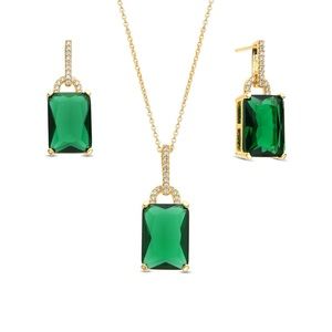 Green gold square set of earrings and necklace